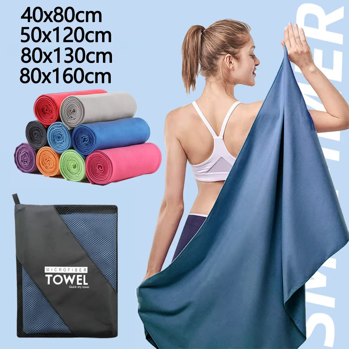 Quick-Drying Bath Towel Microfiber Bathroom Towel With Portable Bag Highly Absorbent & Fast Drying for the Body After Bathing