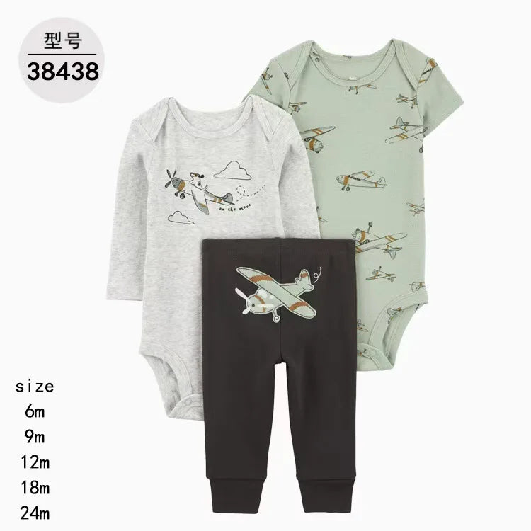 3Pcs Baby Clothes Set Cartoon Bodysuits Pp Pant Fashion Newborn Cotton Jumpsuit Pants Kids Toddler Rompers Clothing 6-24M