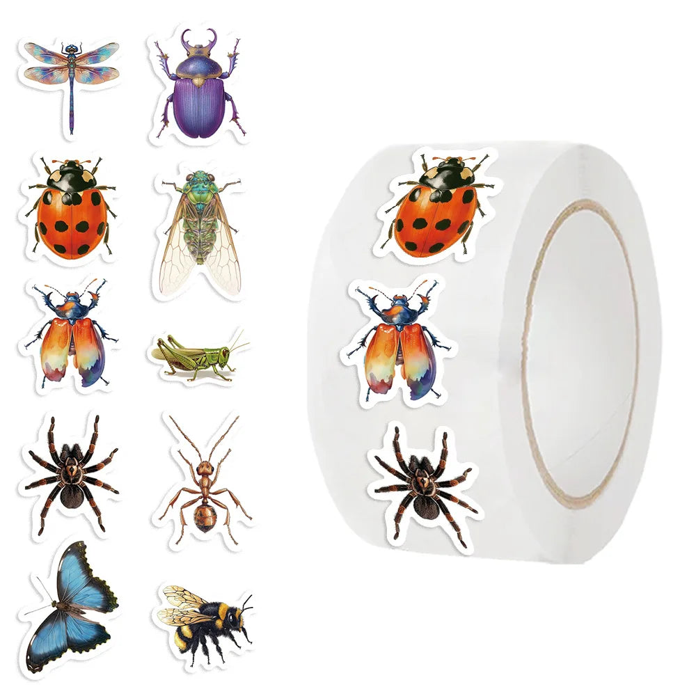 500pcs/Roll Butterfly Spider Insect Series Sticker DIY Waterproof Stickers For Phone Scrapbook Suitcase Skateboard Helmet Sticke