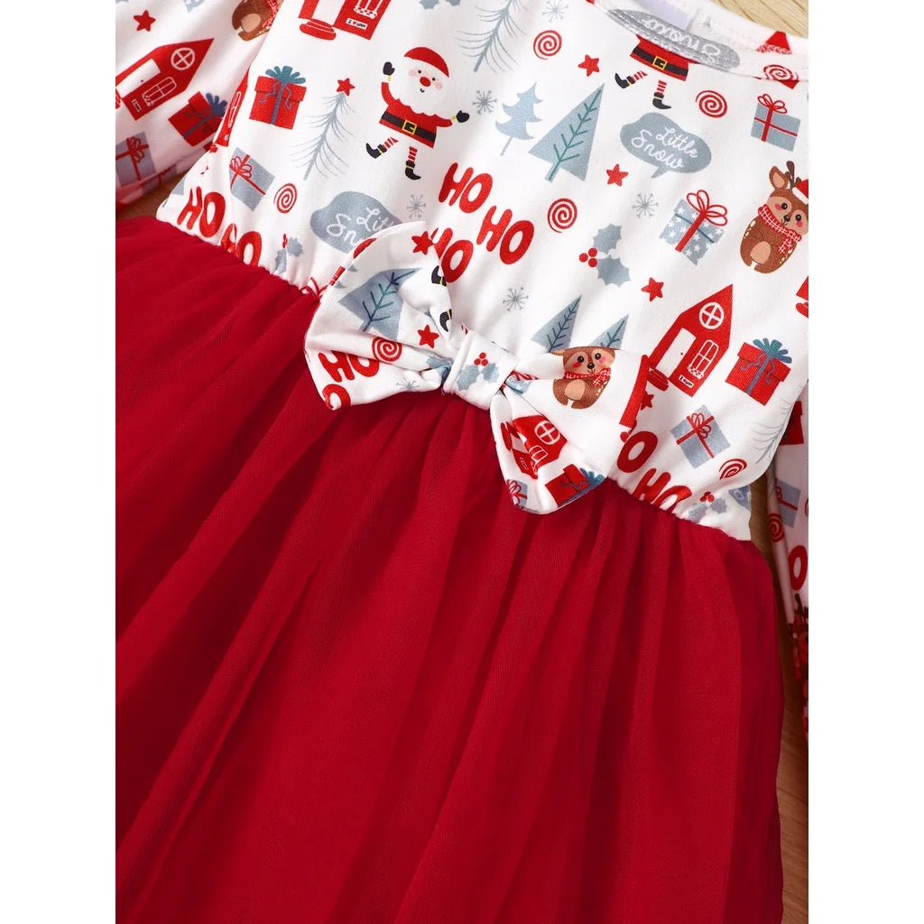 3-24 Months Toddler Baby Girl 2pcs Clothes Set Long Sleeve Christmas Print Dress with Headwear Fashion Holiday Style Daliy Wear