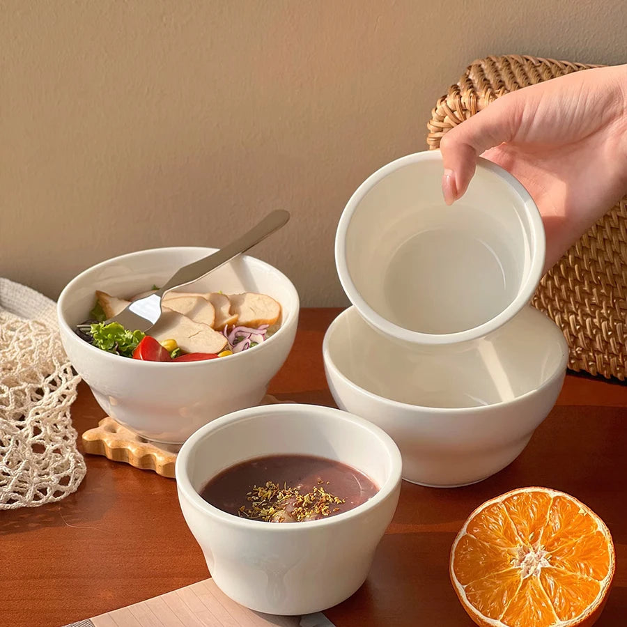 Simple White Ceramic Bowl Household Tableware Rice Bowls Breakfast Porridge Bowl Yoghurt Dessert Bowls