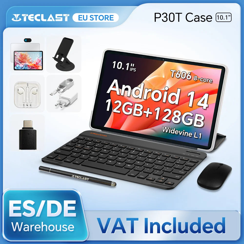 Teclast P30T Set 10.1" Tablet Android 14 T606 8-core Max 12GB RAM 128GB ROM 6000mAh Keyboard/Case/Mouse/Stylus/Headphone/Stand