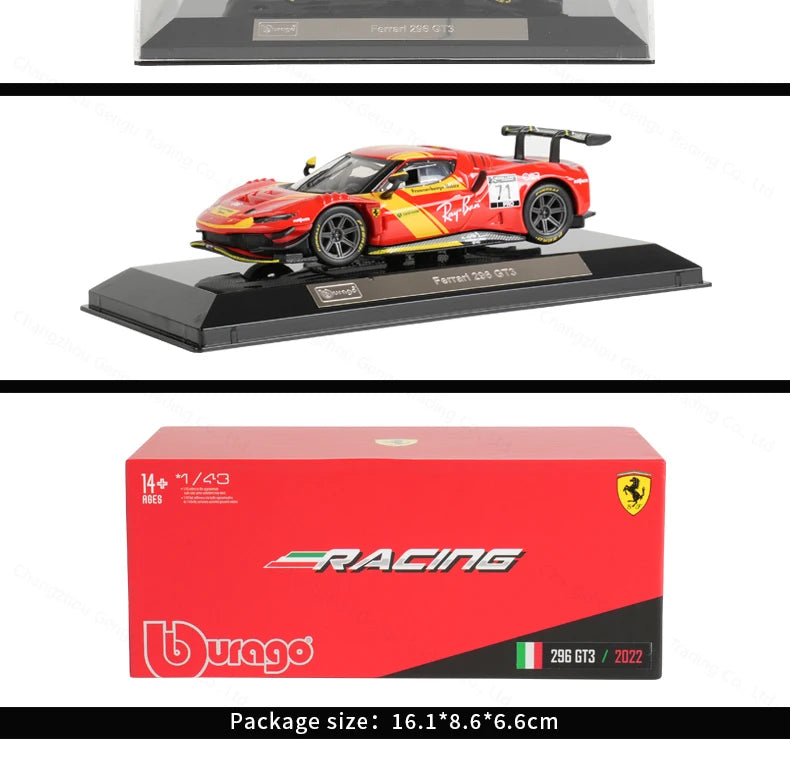 Bburago 1:43 Ferrari 296 GT3 Static Die Cast Vehicles Collectible Model Racing Car Toys