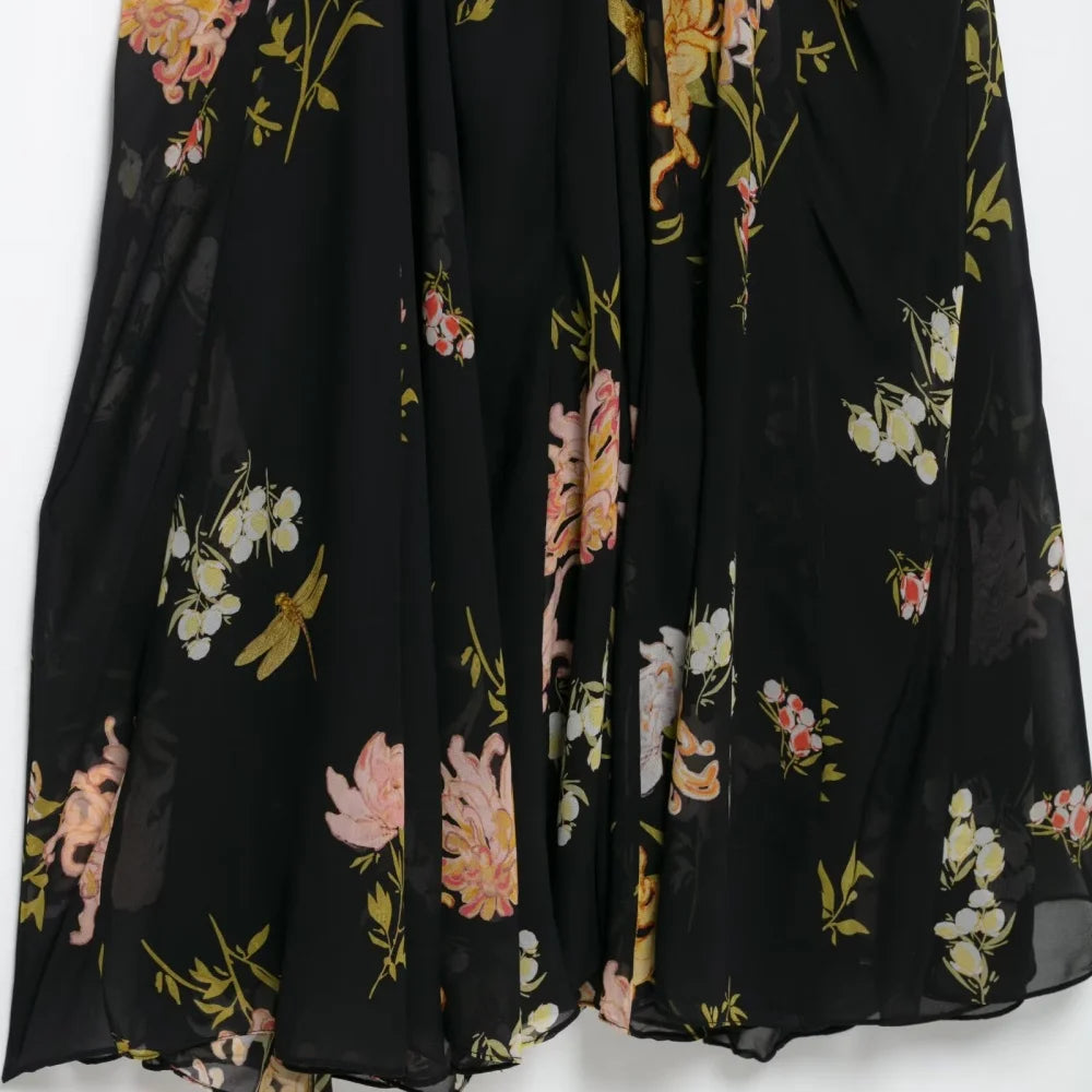 printed waist cinching dress V-neck sleeveless backless pullover summer new women's fashionable temperament long dress