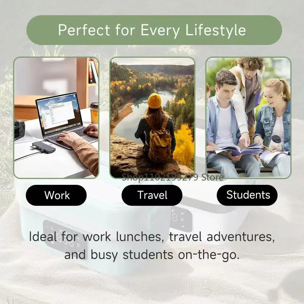 Boîte à déjeuner Portable sans fil, boîte à Bento chauffante sans eau, boîte à déjeuner isolée de grande capacité pour voyage/bureau, écran LCD, 2025