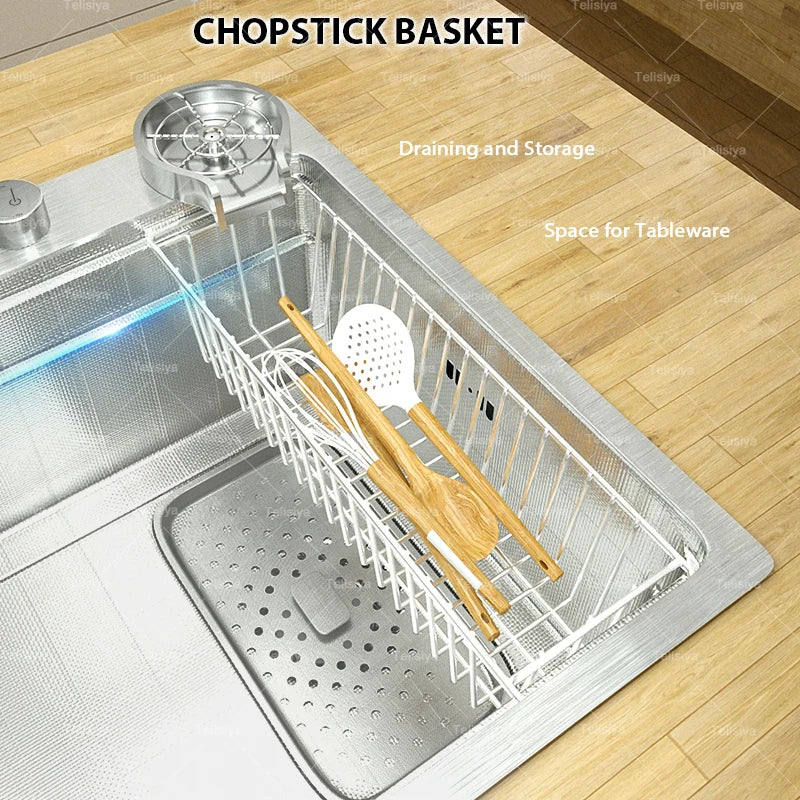 304 Stainless Steel Kitchen Sink Silver Large Single Slot Undermount Multifunction Sinks Dishwashing Basin