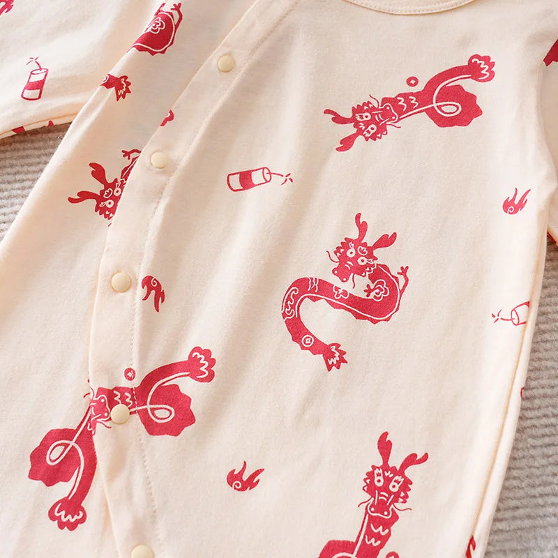 Chinese Style Baby Jumpsuit With New Year's Dragon Clothing For Babies Aged 0-18 Months Made Of Pure Cotton And Long Sleeved