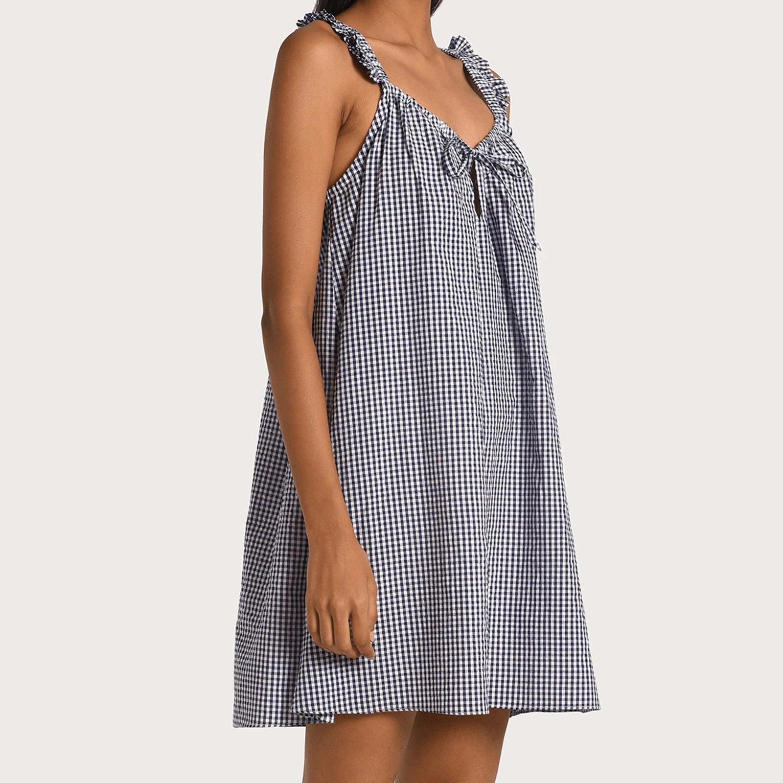 Gaono Women Summer Plaid Mini Dress Casual Y2k Gingham Spaghetti Strap Going Out Outfit Cute Flowy Swing Loose Fit Clubwear