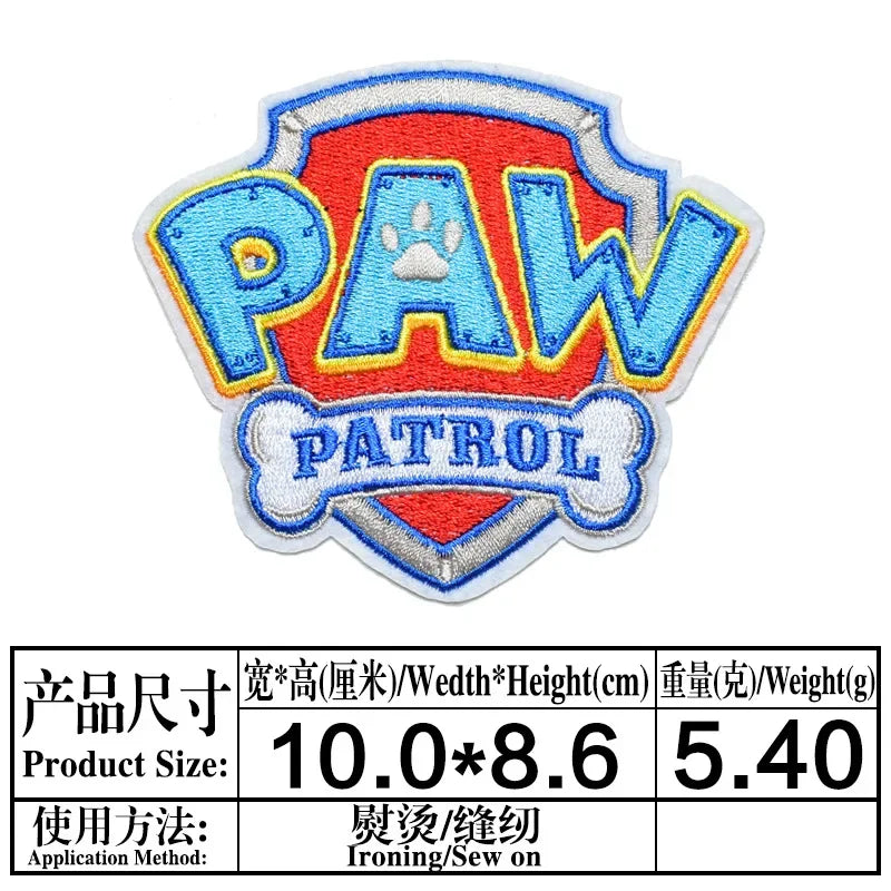 Paw Patrol Cartoon Dogs Patches for Clothing Cute Self-Adhesive Patch Iron on Embroidery Patches on Clothes Applique Fabrics