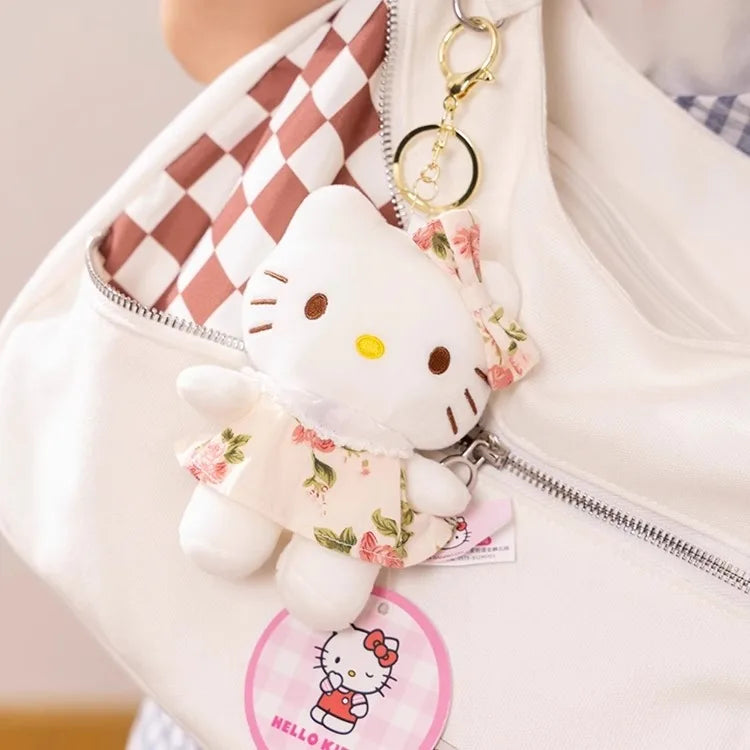 Genuine Sanrio Hello Kitty Cute Girl Keychain Car School bag Pendant Kids Plush Toys Keyring Plushier Birthday Thanksgiving Gift