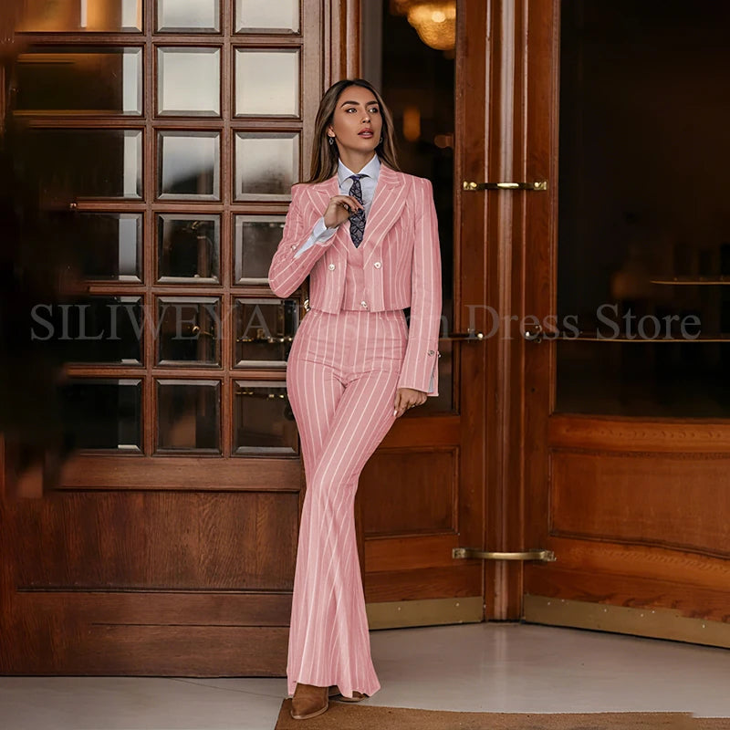 Smart Casual Women 3 Piece Set Stripes Jacket Pants Vest Stylish OfficeFemale Suit Trajes De Mujer Elegante