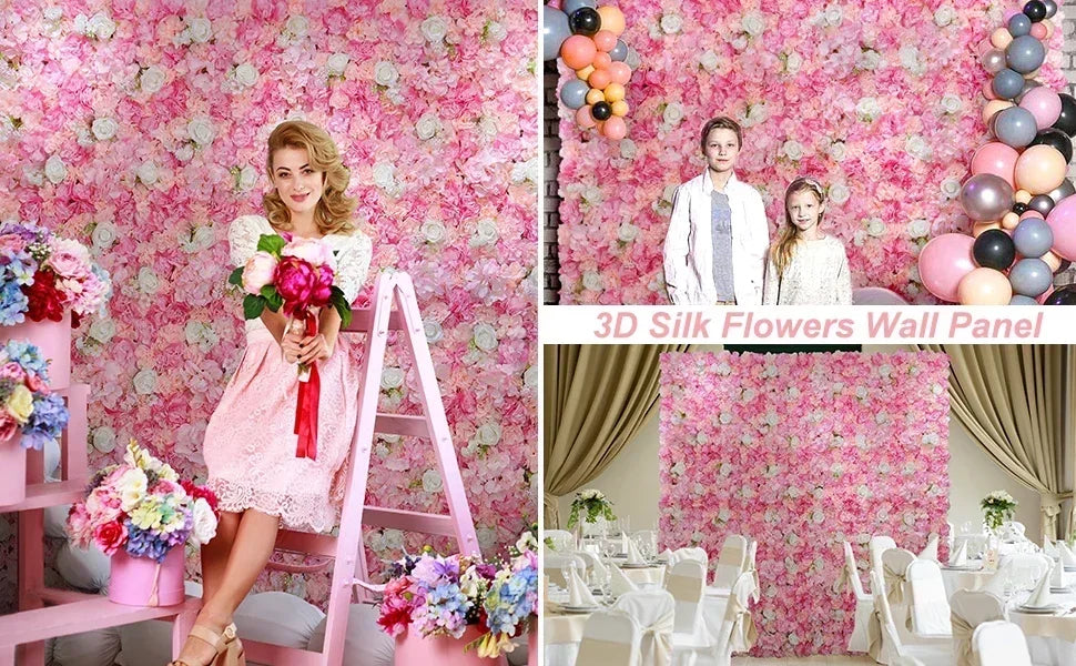 12PCS Artificial Flowers Roses Wall Panel 3D Flower Backdrop Faux Roses for Wall Party Wedding Bridal Shower Outdoor Decoration