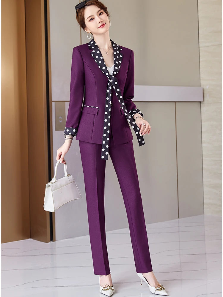 Elegant Black Green Purple Formal Jacket And Pant Suit Blazer Women Female Office Ladies Business Work Wear 2 Piece Set