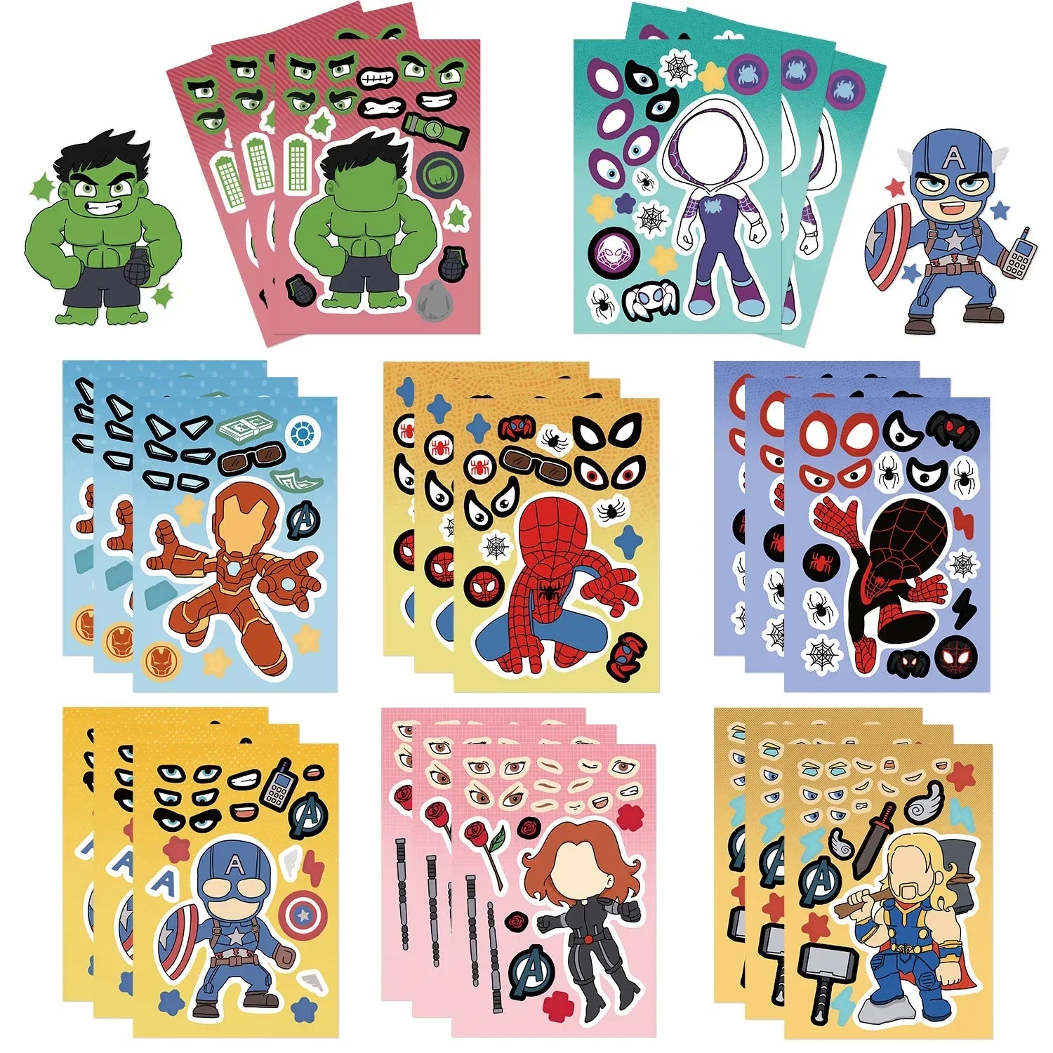 8 Marvel made puzzle stickers for Avengers superheroes, DIY children's puzzles made by children themselves