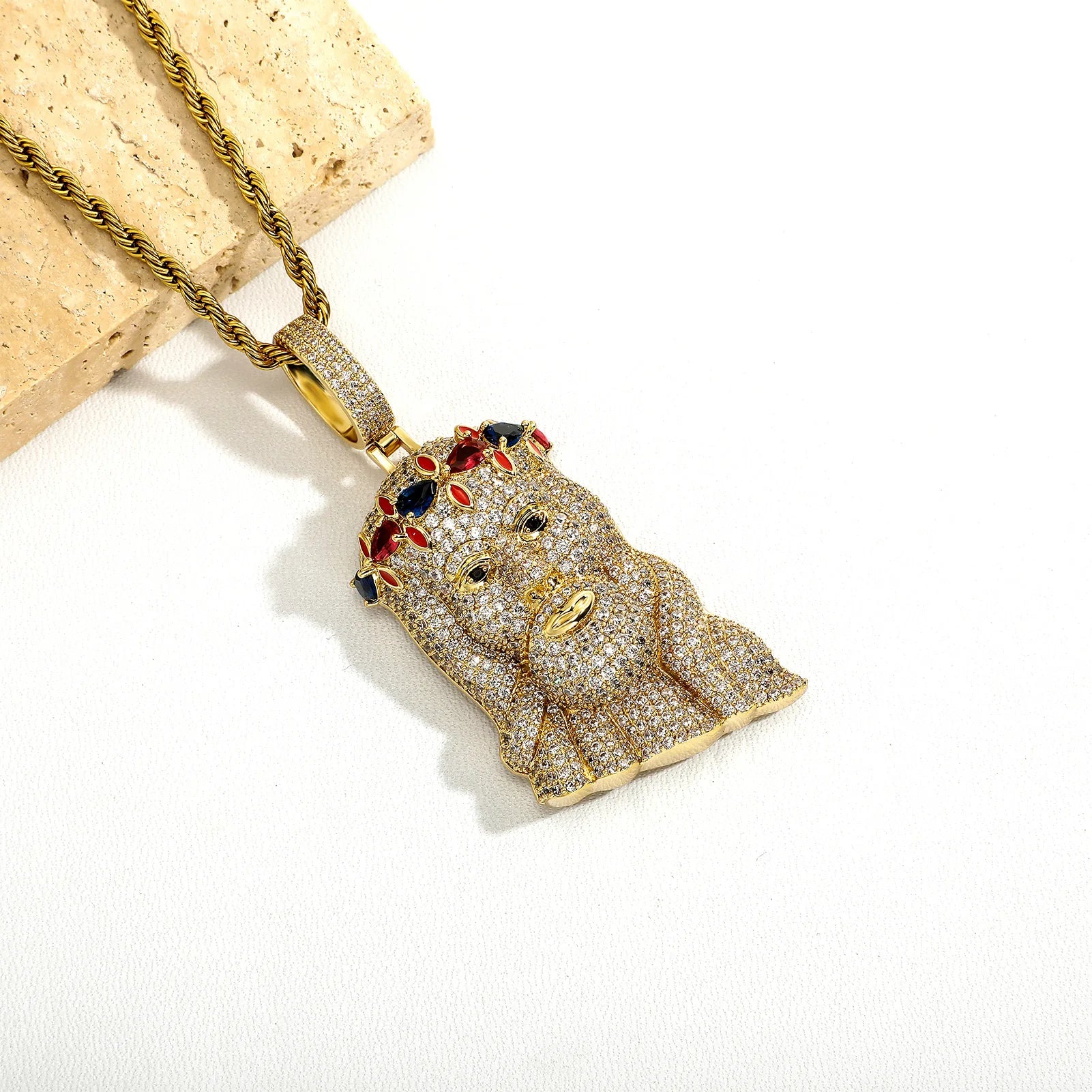 TOPGRILLZ Hip Hop Jesus Pendant Necklace High Quality Copper Gold Plated Iced Out Micro Pave Cubic Zirconia Punk Style Jewelry