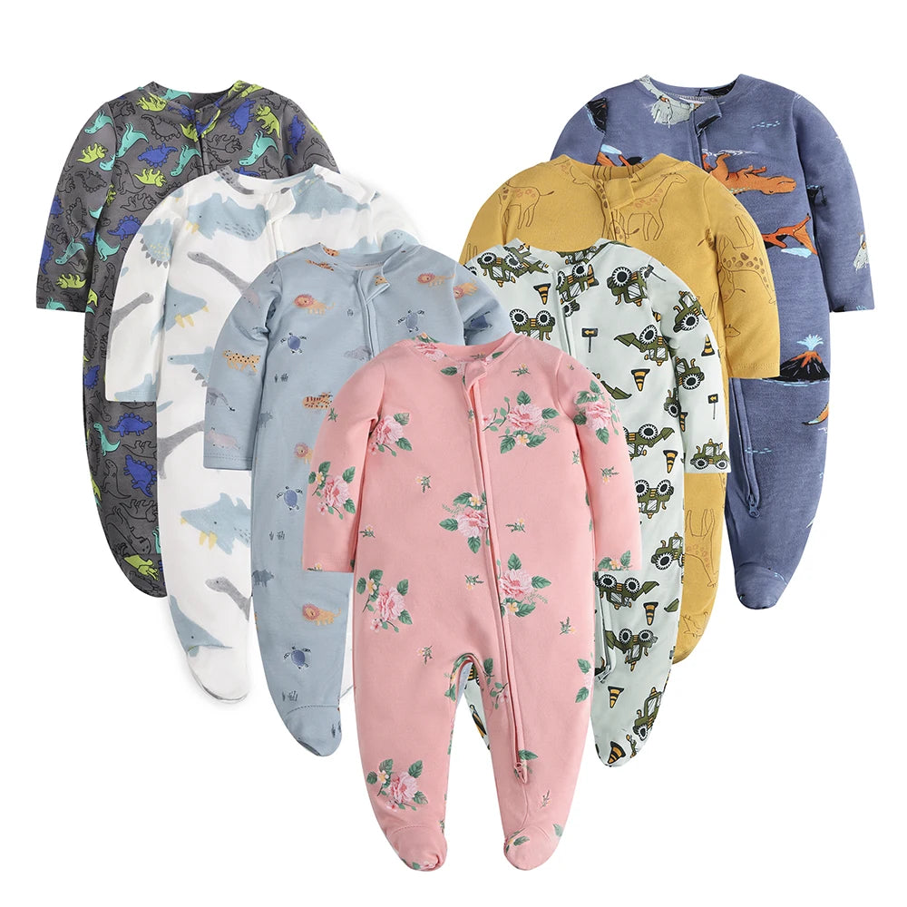 Newborn Footed Pajamas Zipper Girl and Boy Romper Long Sleeve Jumpsuit Cotton Solid White Fashion 0-12 Months Baby Clothes