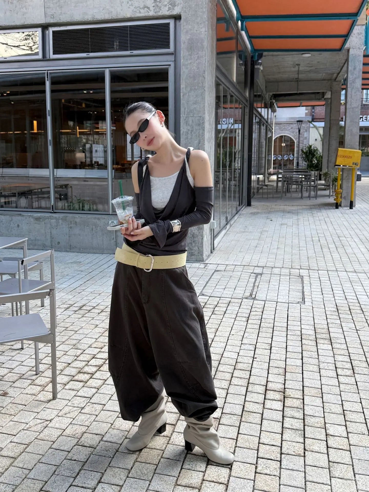 DEAT Fashion Splicing Silhouette Curved Jeans Women's High Waist Loose Wide Leg Denim Pants Autumn New 7A1005