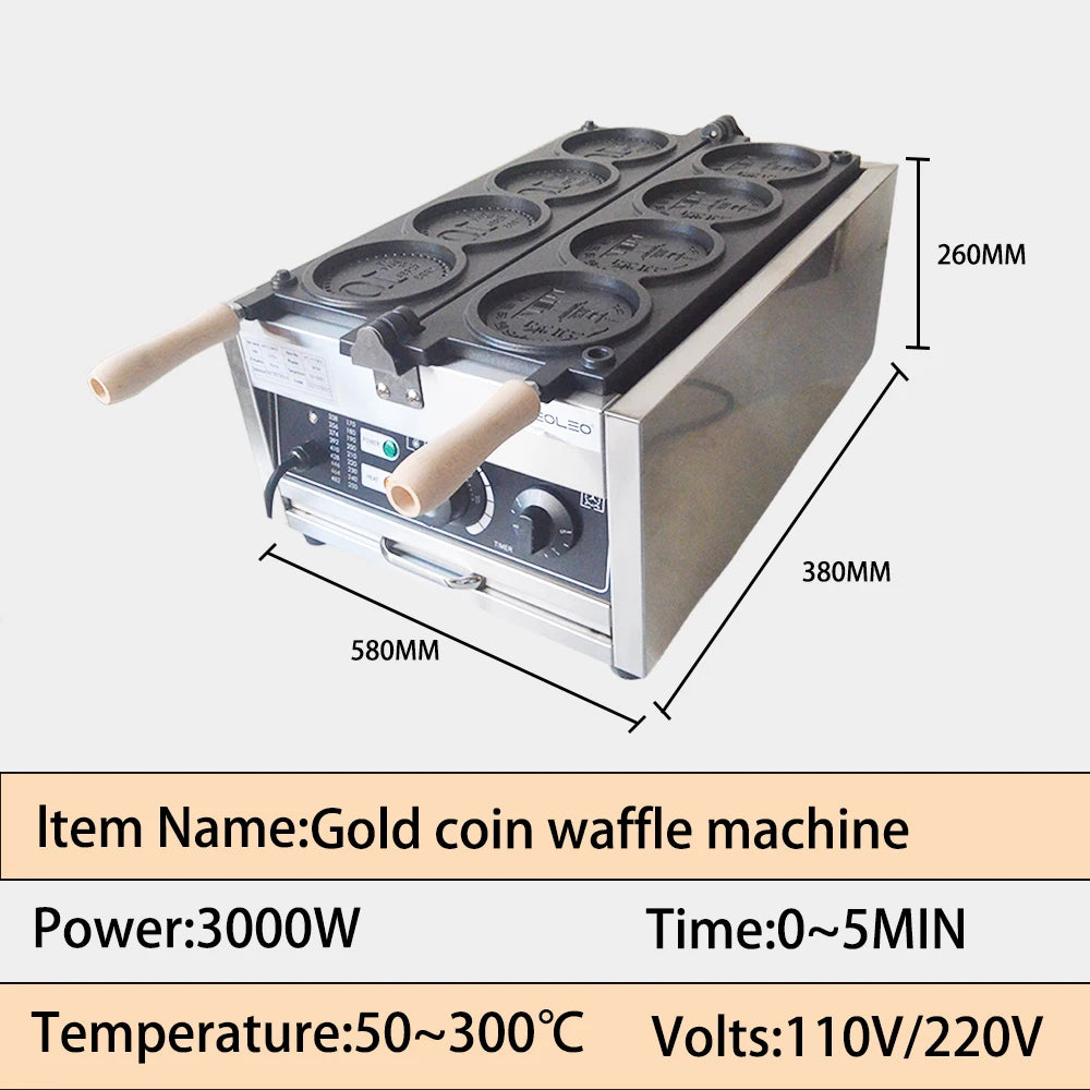 XEOLEO Commerical 4PCS Korean Coin Waffle Maker 3000W Non-stick Coating Gold Coin Bread Waffle Making Maker Electric/Gas