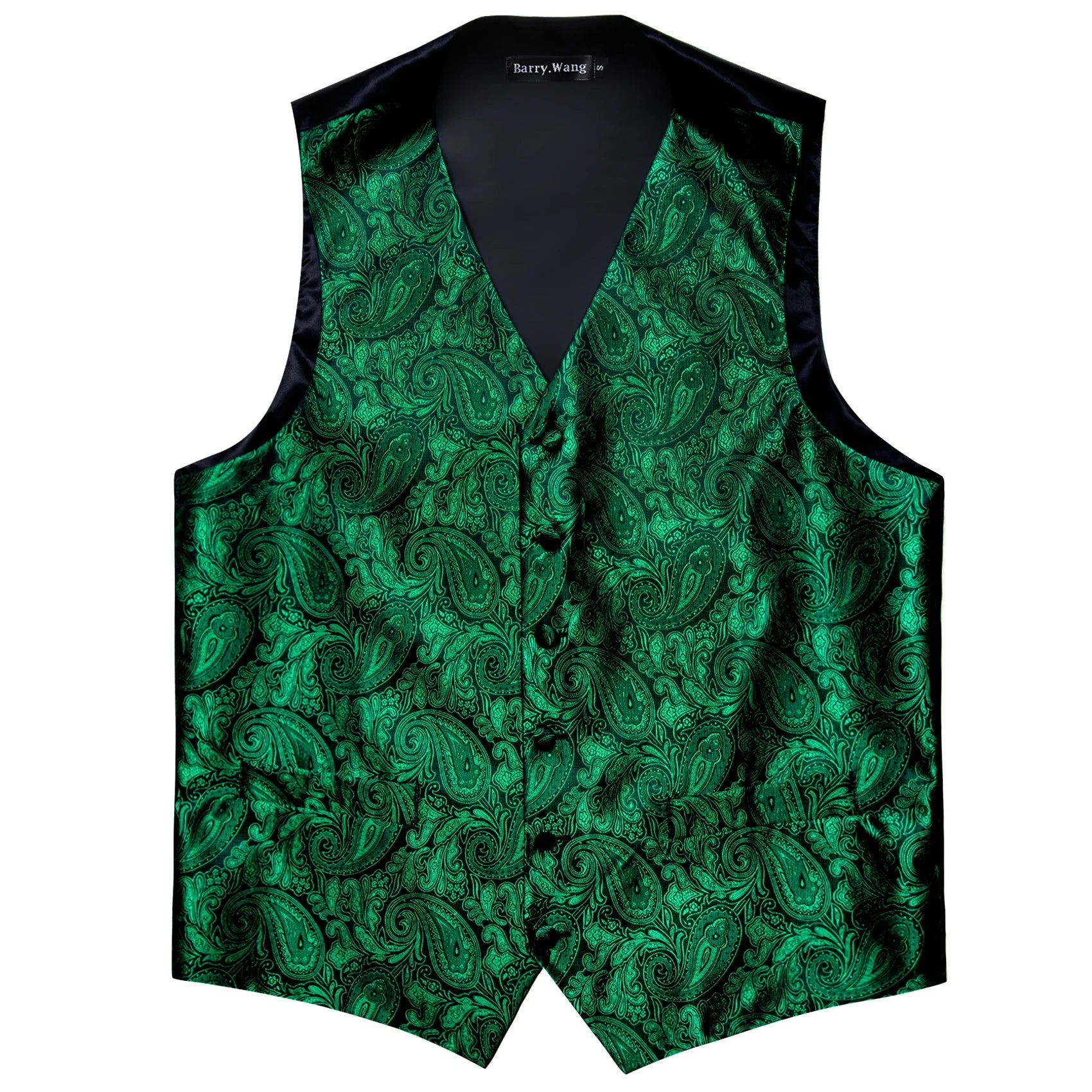 Elegant Vest for Men Silk Green Paisley Plaid Flower Slim Fit Male Suit Embroidered Waistcoat Dress Formal Jacket Barry Wang