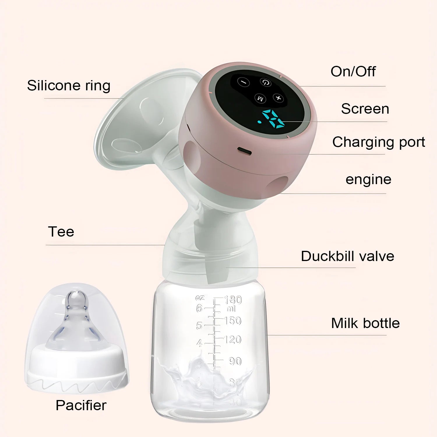 Intelligent Electric Breast Pump - High Suction Painless Silent Milk Extractor for Postpartum Breastfeeding, Integrated Design