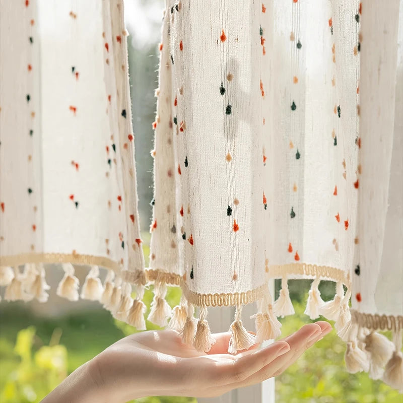 1Piece Korean Rainbow Hairball Embroidered Striped yarn with Beige Tassel Bottom For Living Room Bedroom Farmhouse Home Decor