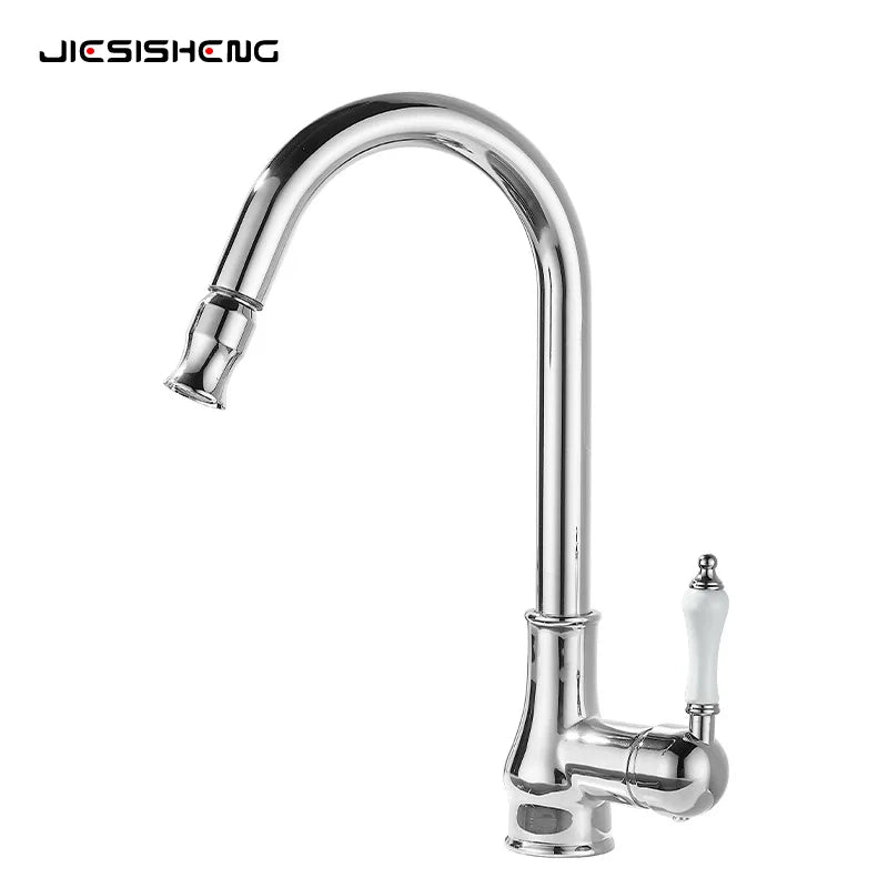 Antique Brass Kitchen Faucet Pull Out Spout Kitchen Faucets Black Single Hole Swivel Hot Cold Water Kitchen Mixers Taps
