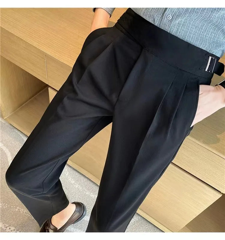 Naples Casual Business Attire Bottoms Men Slim Italian Gurkha Classic Trousers Comfortably Fit Your Curves Adjustable Waist