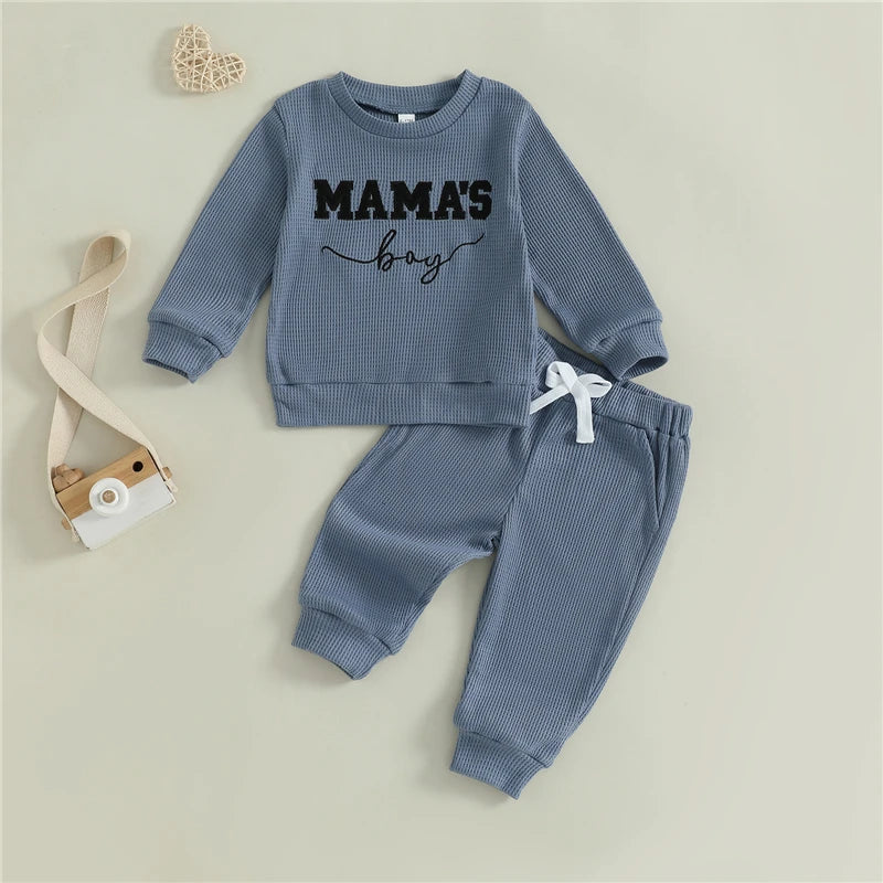 Toddler Baby Boy Fall Tracksuit Outfit Letter Embroidery Crew Neck Long Sleeve Sweatshirt Tops with Pants 2 Pcs Set