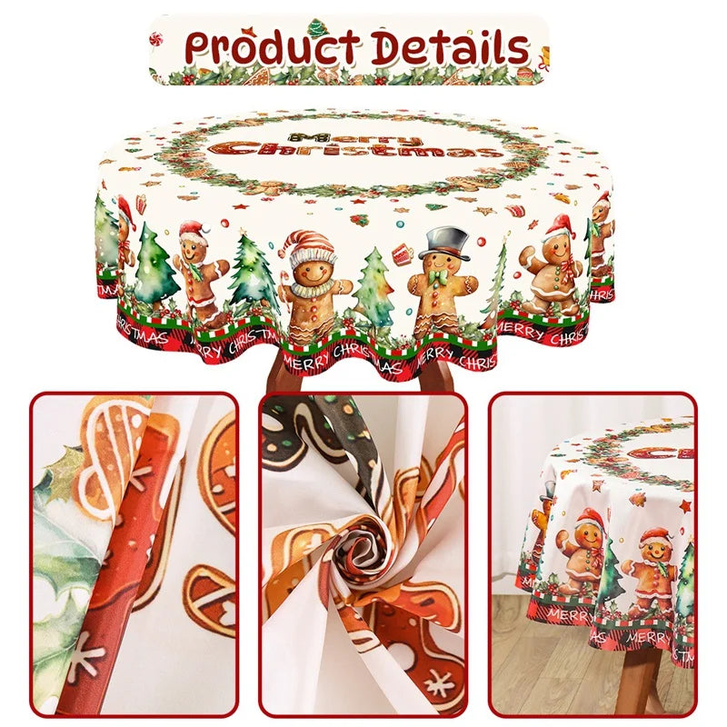 Rustic Christmas Tablecloth New Year 2026 Gingerbread Man Table Cover Christmas Decorations for Home 2025 Xmas Gift Navidad Noel
