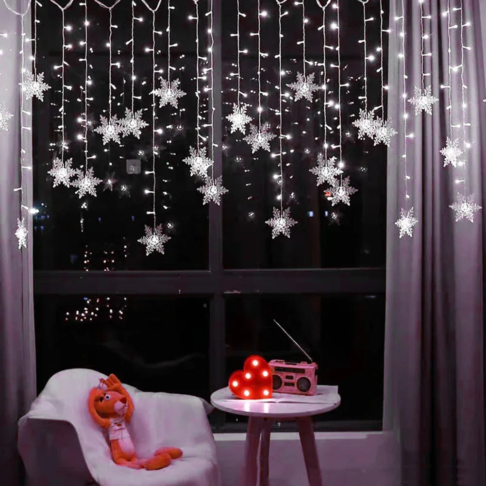 Christmas Snowflake Fairy Lights 4M 96Led Curtain Lights Snowflake String Lights for Halloween Thanksgiving Christmas Decoration