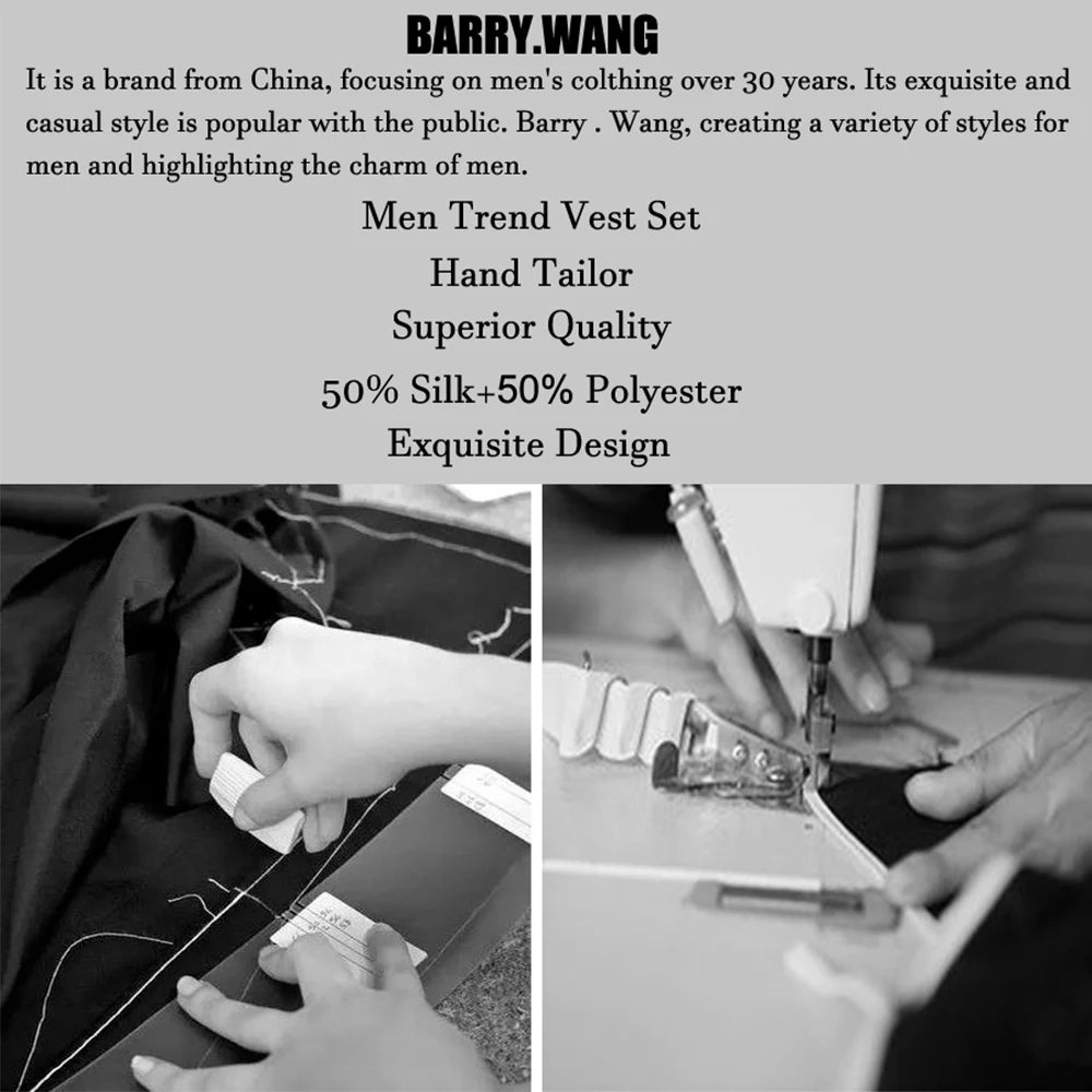 Elegant Vest for Men Silk Green Paisley Plaid Flower Slim Fit Male Suit Embroidered Waistcoat Dress Formal Jacket Barry Wang