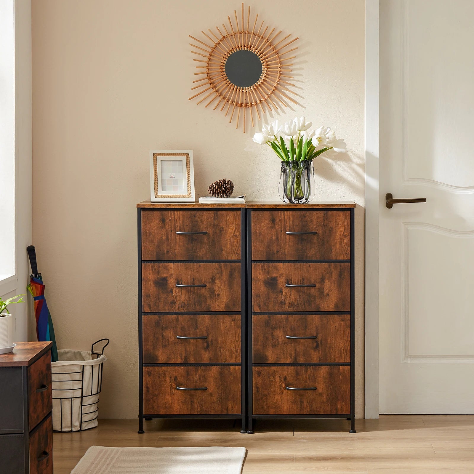 JIAN-Armoire de Rangement pour Vêtements, Commode pour Chambre à Coucher, 4 Tiroirs de Proximité en Tissu, Armoire à Cadre en Acier