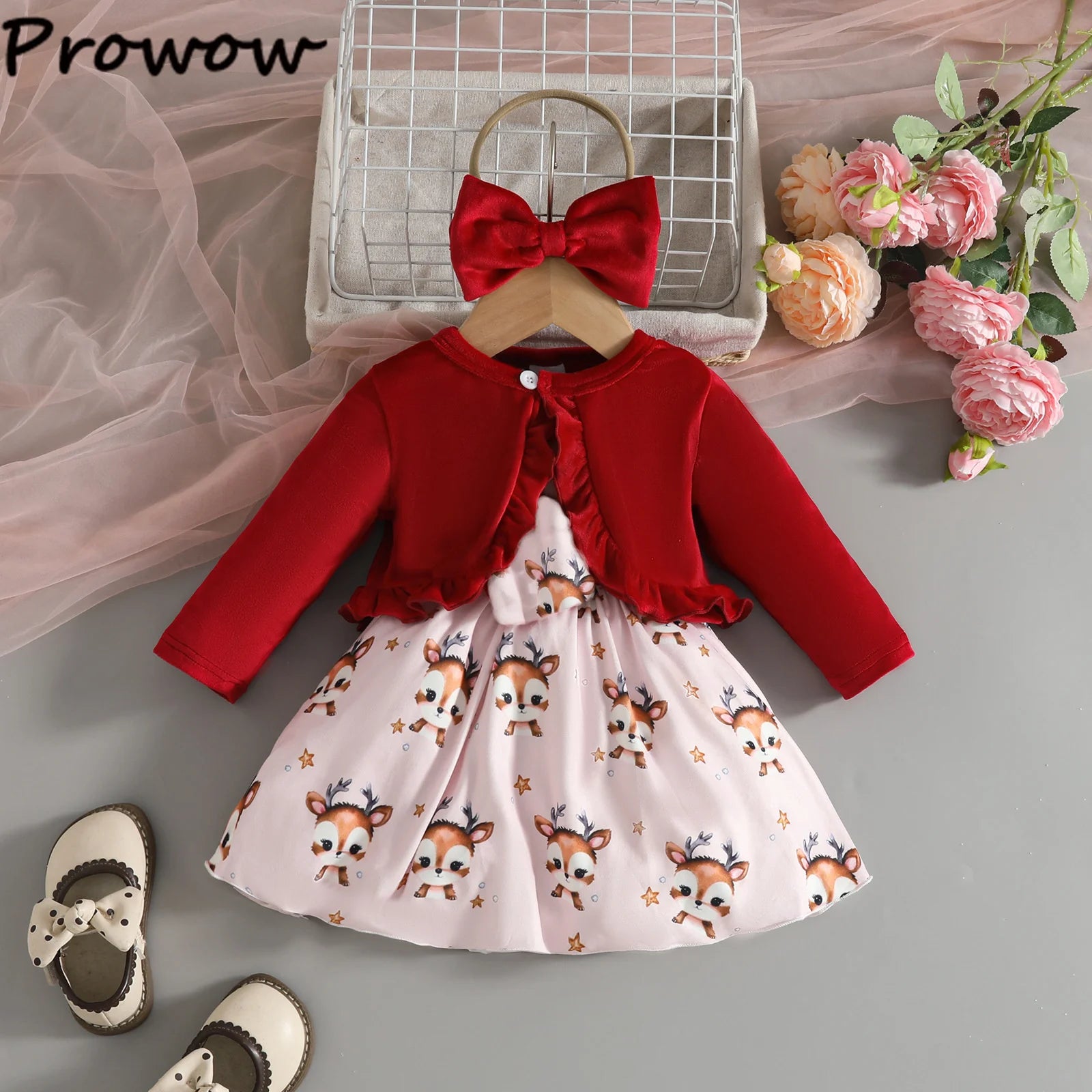 Prowow 0-3Y New Year Baby Dresses Green Velvet Coat Cardigan+Gingerbread Man Dress For Newborns My First Christmas Baby Clothes