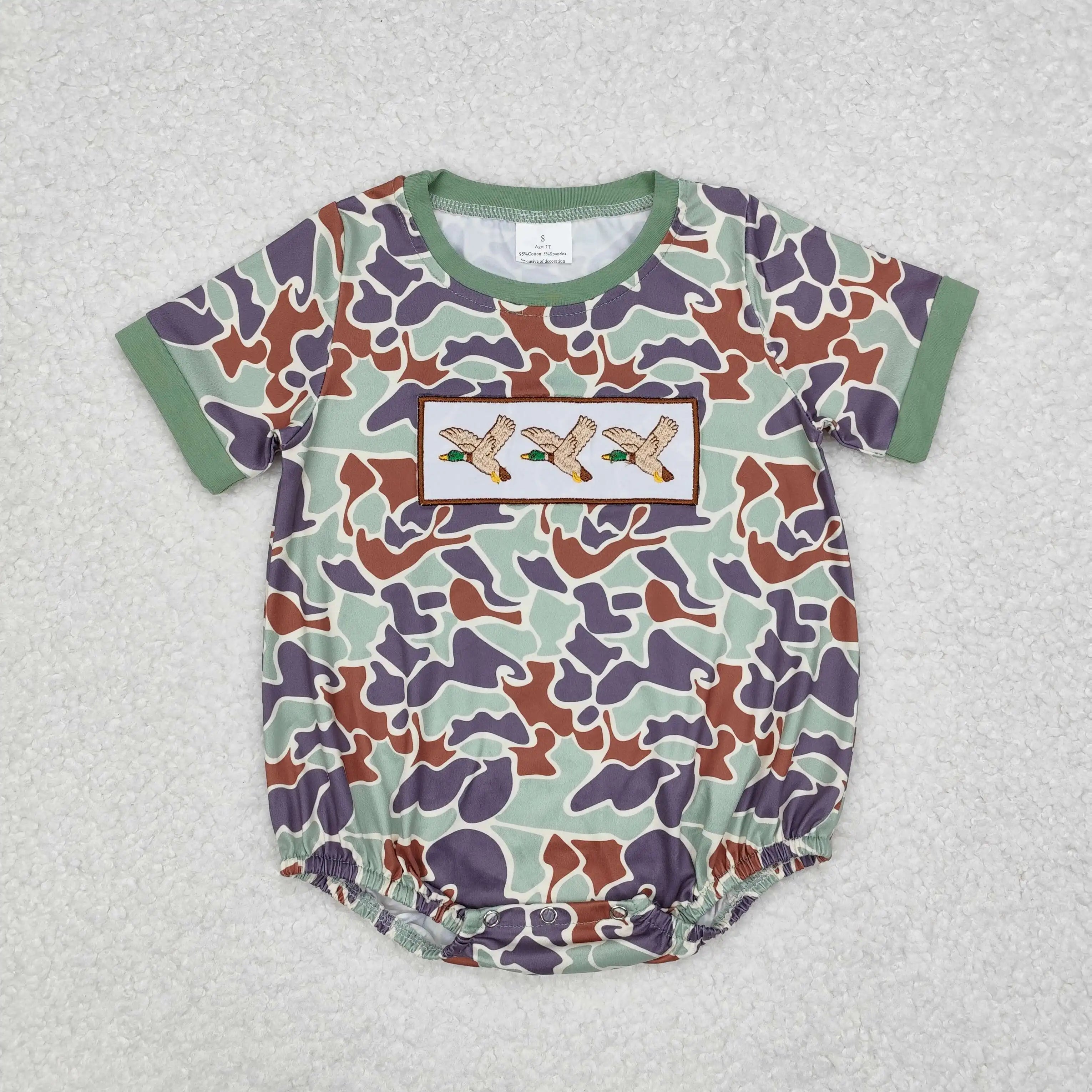 Wholesale Kids Children Short Sleeves Onesie Newborn Toddler Cotton Embroidery Baby Infant Boys Hunting Deer Duck Dog Rompers