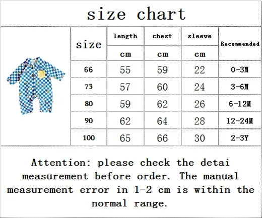 2024 Spring/Autumn New Infant Toddler Pure Cotton Grid Cartoon Printed Long Sleeve Single-Breasted Buttoned Romper
