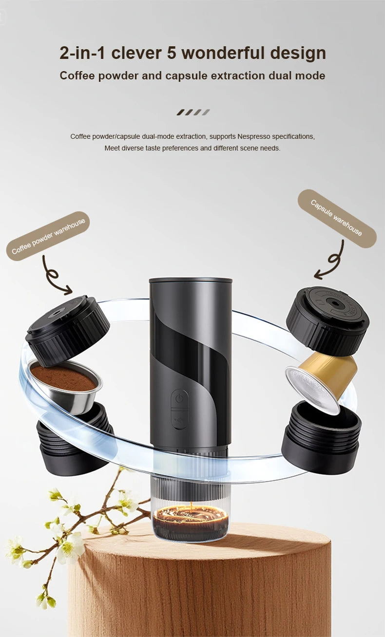 20 BAR Portable Electric Coffee Maker Capsule 2 in 1 Coffee Grinder Travel Coffee Maker for Car and Home Camping Outdoor