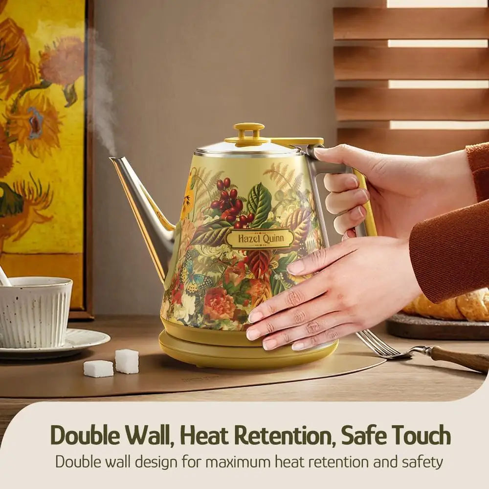 Compact Retro Electric Kettle Stainless Steel 1L Gooseneck Spout Rapid Boil 800W Double Wall Insulation Safe Hot Drinks