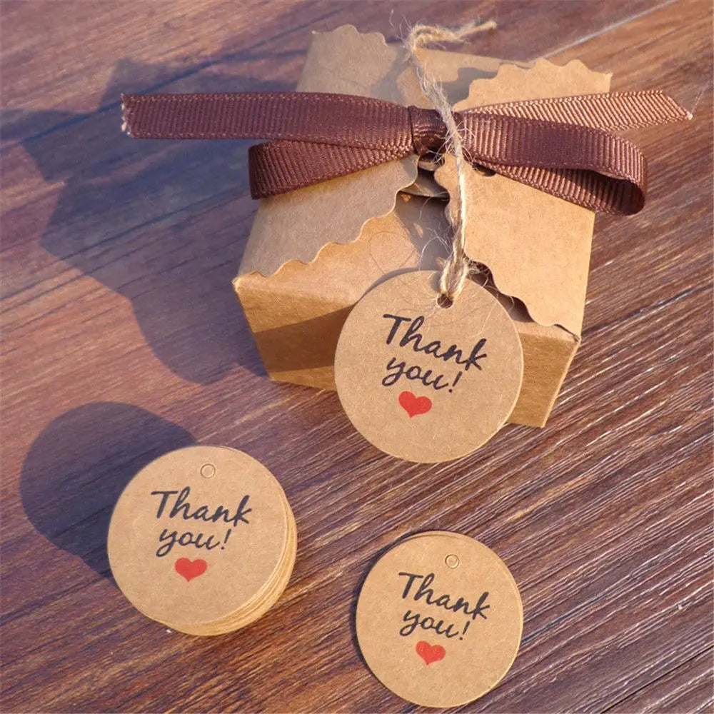 100pcs Thank you With Red Heart Gift Tags Wedding Party Paper Hanging Tags Price Label Handmade Package Hang Tag Cards