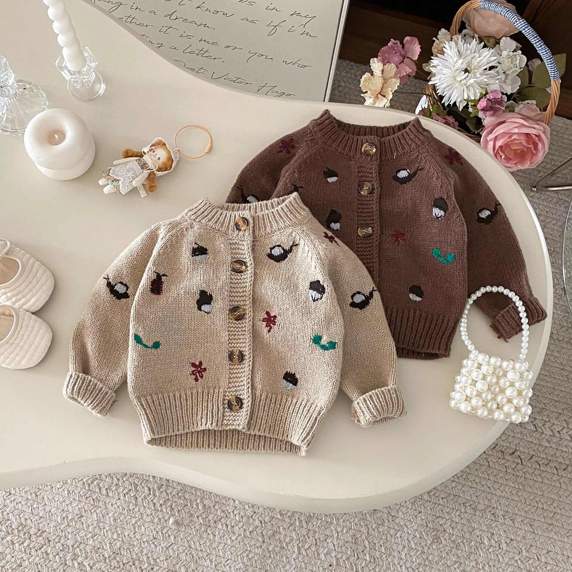 6852 Baby Knitted Sweater 2025 Autumn and Winter New Long Sleeve Embroidered Baby Boy's Cardigan Coat Girl's Sweater