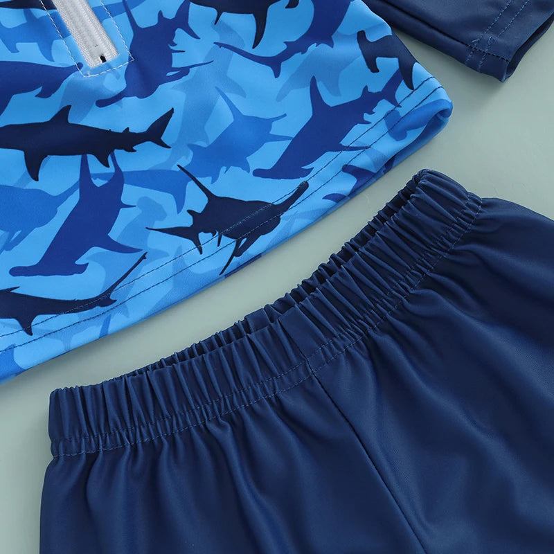 0-36months Toddler Boys Rash Guard Swimsuit Set Animal/Coconut Tree Print Long Sleeve Tops with Shorts and Swim Hat