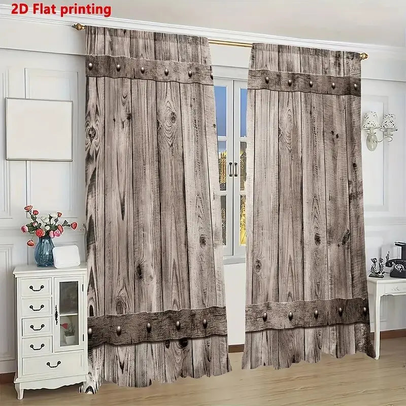 2pcs- Classic barn door pattern printed curtains, window decorations, home decorations, room decorations