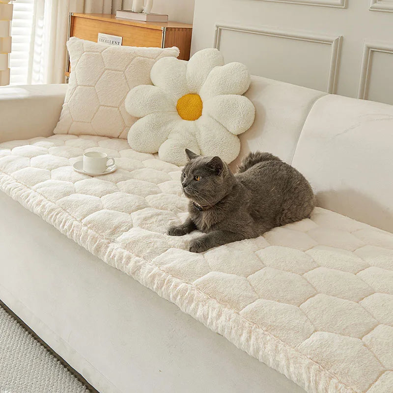 Nordic Thick Faux Mink Fur Sofa Cushion Autumn/winter Pet Friendly Non-Slip Sofa Cover Soft Furniture Protector for Living Room
