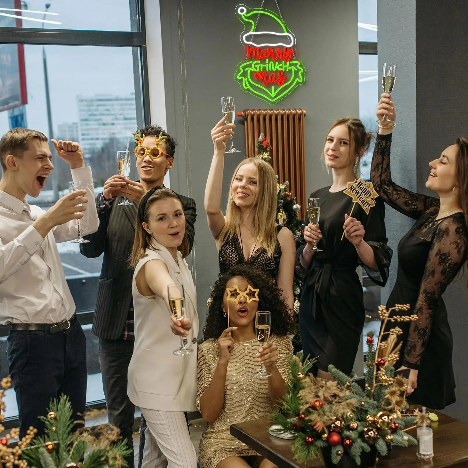 Merry Grinch Mas Neon Sign Green Monster Neon Sign Wall Decor for Bedroom Living Room Kids Room Festival Party New Year