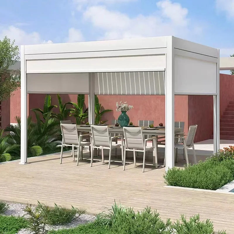 فتح آلي مقاوم للماء وأجنحة مقاومة للفتحات ومحرك كهربائي من الألومنيوم وشرفة خارجية ومظلة حديقة وشرفة خارجية