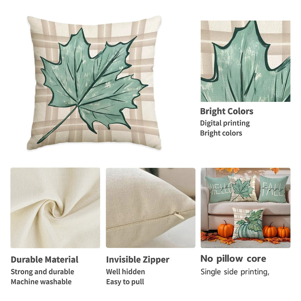 4 قطع من أغطية الوسائد لعيد الشكر، نقشة اليقطين، ورقة القيقب، غطاء وسادة مخطط، غطاء وسادة ديكور منزلي بنقشة مرحباً بالخريف