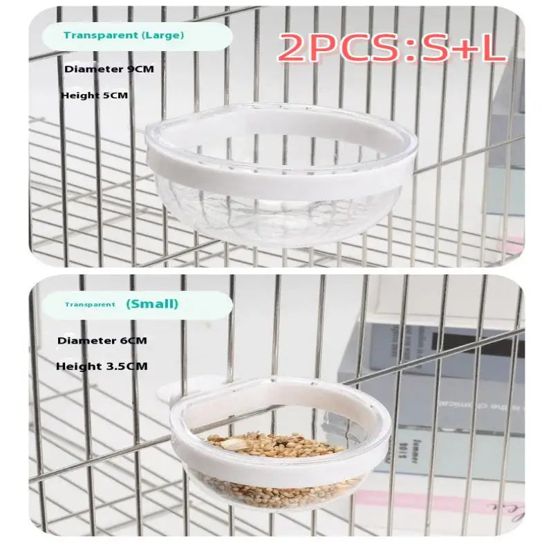 وعاء تغذية الطيور وعاء شفاف قابل للفصل وكوب طعام بلاستيكي للقفص ومغذي بذور معلق مريح للببغاوات