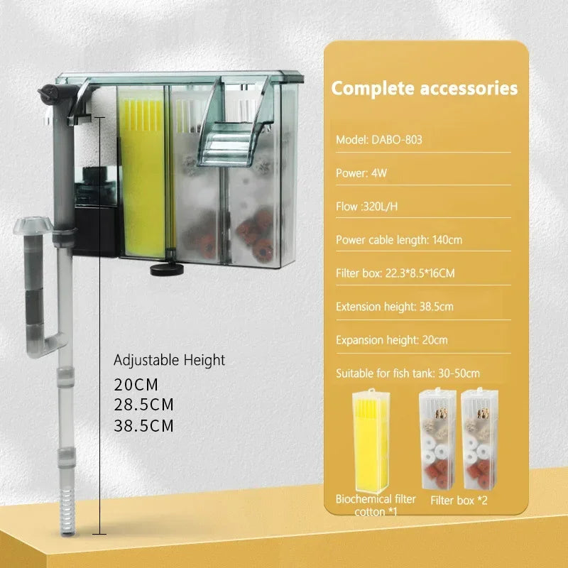 220V Aquarium 3 in 1 Adjustable Filter Fish Tank Wall Mounted Filters Biological Filtration Water Purification Circulation