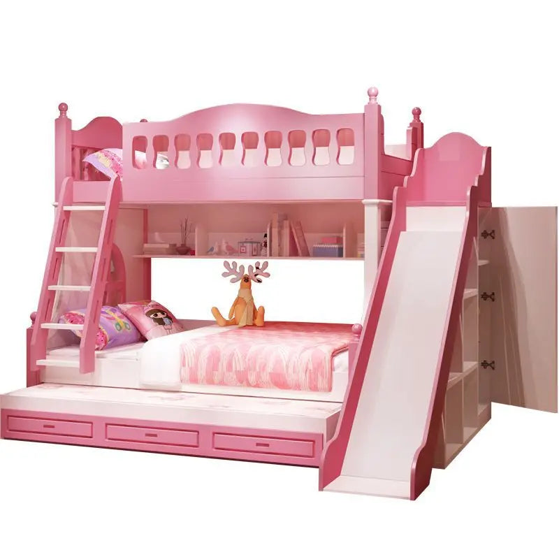 Bunk Bed Children Bunk Solid Wood Bedpost Two-story Bed Boys and Girls Multifunctional Mother-child Bed With Wardrobe