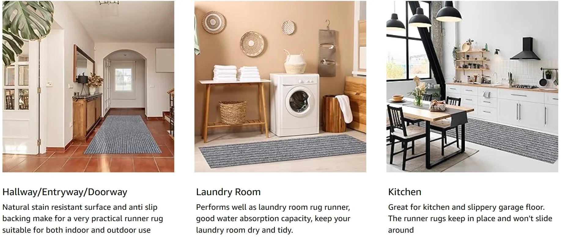 Striped Carpet Solid Color Anti Slip and Waterproof, Easy To Clean, Suitable for Hallway Entrances, Kitchens, Laundry Rooms