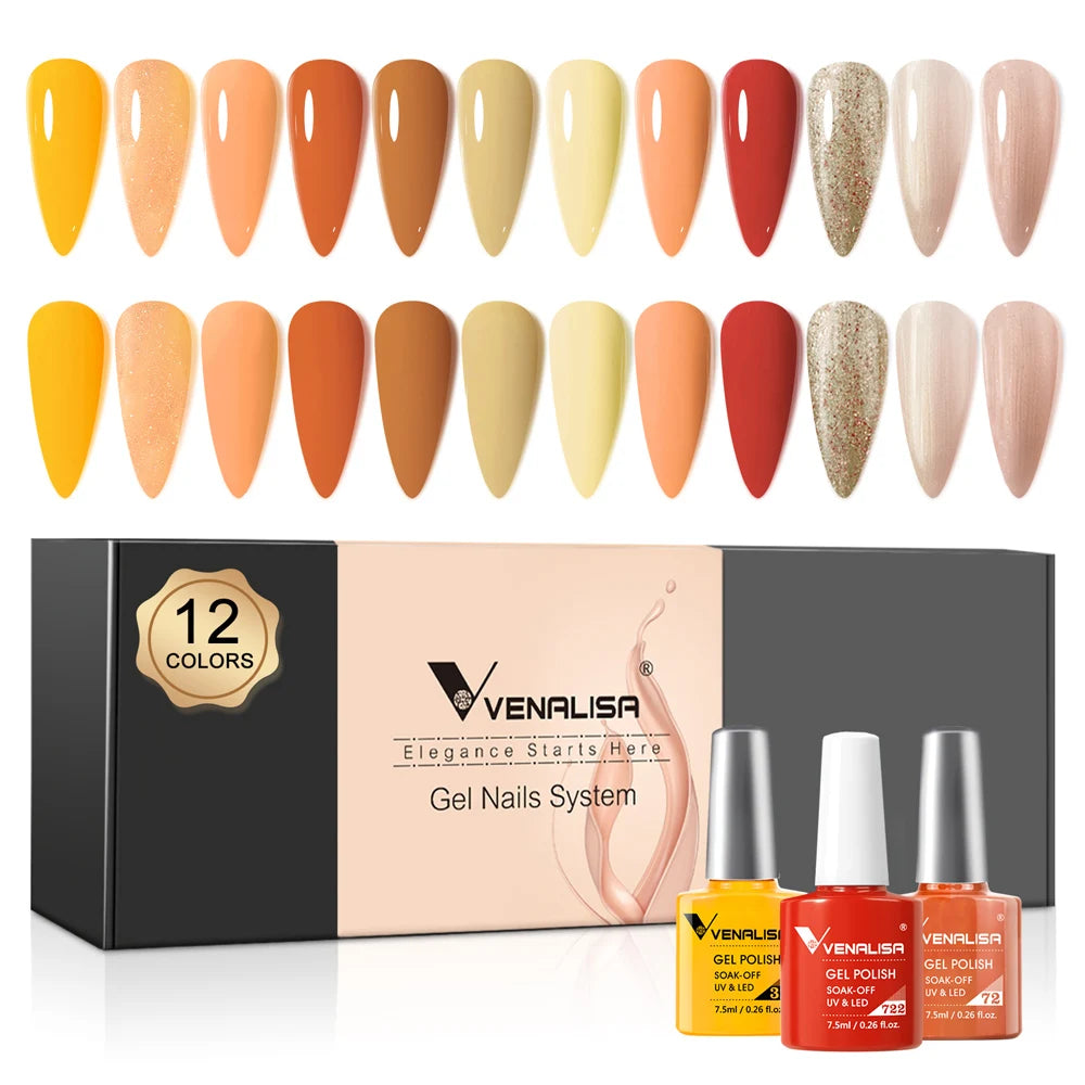 12pcs/kit Venalisa Vernis à ongles gel pigmentée Terre brune